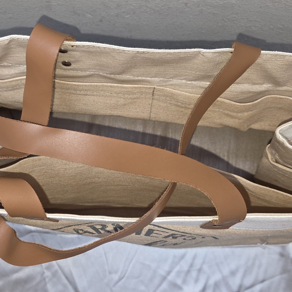 Farmer's Market Canvas Tote Bag - Tan, Cream, Brown - Picture 2 of 9